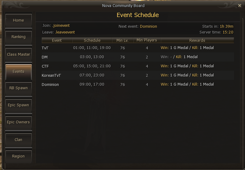 Community Board event schedule
