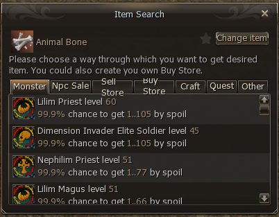 Item acquisition details