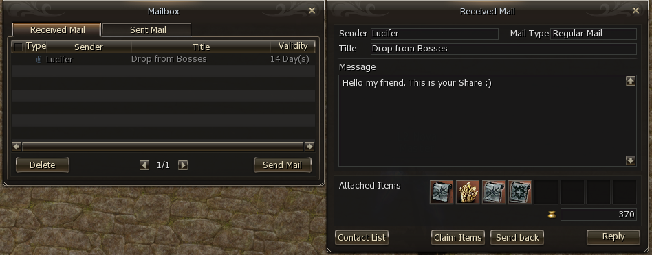 Received mail and attached items